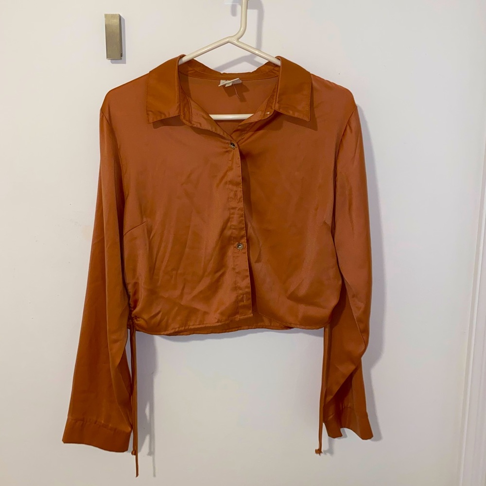 Orange Cropped Button Up